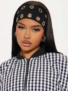 Women Bandana 1pc Sweat-Absorbent Sports Headband, Metal Hoop Knitted Elastic Hairband, For Running, Fitness, Hair Accessories Fall Winter Hair Band For Vacation Outfits Woman - Black 5 - View 1