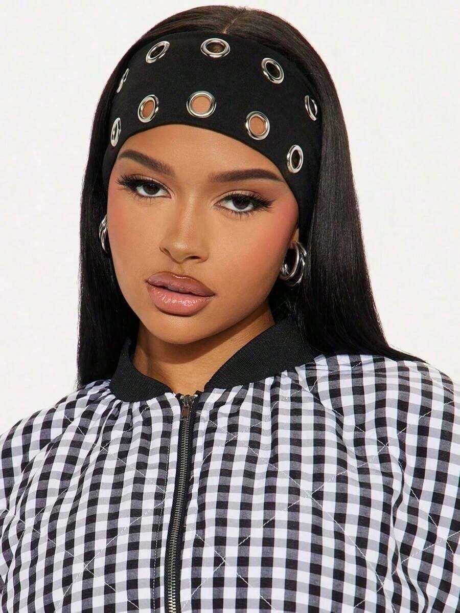 Women Bandana 1pc Sweat-Absorbent Sports Headband, Metal Hoop Knitted Elastic Hairband, For Running, Fitness, Hair Accessories Fall Winter Hair Band For Vacation Outfits Woman - Black 5 - View 1