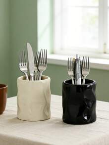 1pc A Multi-Purpose, Minimalist Solid-Color Tableware Storage Jar That Combines The Functions Of Beauty Product Storage And Decorative Ornament. It Also Features A Hand-Pinched, Spiral-Shaped Resin Makeup Brush Holder, Ins-Worthy, Asymmetric Shaped, High-End Office Decorative Pen Holder - Multicolor - View 4