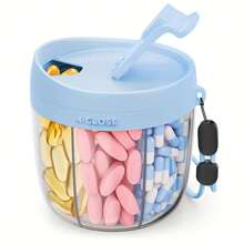 Portable Pill Dispenser Bottle, Vitamin Organizer With 7 Compartments, Holds Plenty Of Supplements With Anti-Mixing & Wide Openings Design, Easy To Retrieve Meds - 藍色 - 查看 12