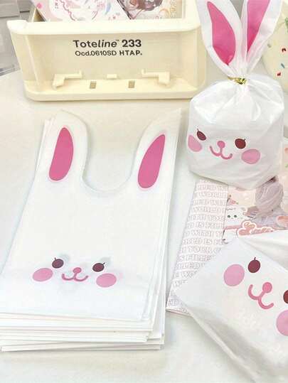 50个装 - 精美复活节礼品袋、复活节糖果袋、散装糖果袋、小型塑料复活节袋、复活节派对零食袋、适用于三明治、复活节兔子礼品袋、塑料复活节派对回礼袋、扭结蝴蝶结，适用于派对回礼、婚礼生日用品