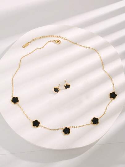 3 st moderiktiga rostfria stålblommor dekoration halsband örhängen set för kvinnor för vardagslivet