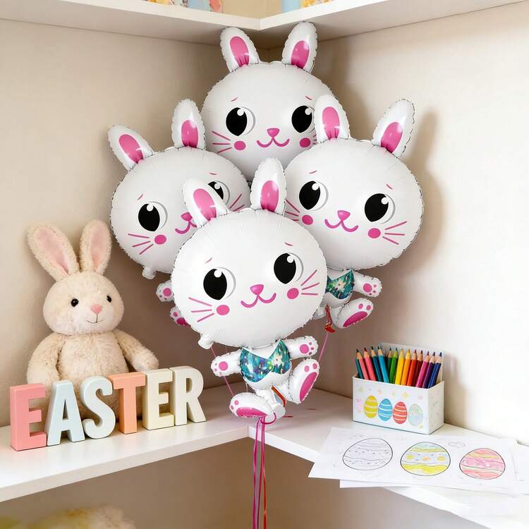 3/6pcs Large Size Easter Bunny Shaped Aluminum Foil Balloons, Cute Polyester Rabbit Balloons For Easter Decoration, Suitable For Easter Party Rabbit Theme Decoration, Birthday Holiday Party Decoration Balloons, Easter Decoration Balloons - Multicolor - View 2