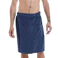 1pc Adjustable Hook And Loop Closure Navy Blue Hooded Bath Towel With Pocket - Navy Blue - View 3