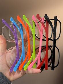1 pieza Gafas cuadradas de moda con bloqueo de luz azul, coloridas y lindas para niños, adecuadas para lectura diaria, salidas, regalos, accesorio de gafas con lentes transparentes para volver a la escuela, casual, adecuado para niños y niñas, vida diaria, lectura, TV, juegos, teléfonos inteligentes, gafas de moda, accesorios fotográficos - transparente - Ver 3
