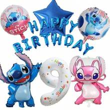 "Lilo & Stitch" und "Angel" Themen Geburtstagballon Set, beinhaltet Zahl-Folienballons, Stitch und Angel geformte Folienballons, "Alles Gute zum Geburtstag" Buchstabenballons, Sternballons, in blauen und rosa Tönen, ergibt einen süßen Cartoon-Stil, geeignet für Geburtstagsfeiern und thematische Veranstaltungen. - Verschiedenfarbig - Übersicht 19