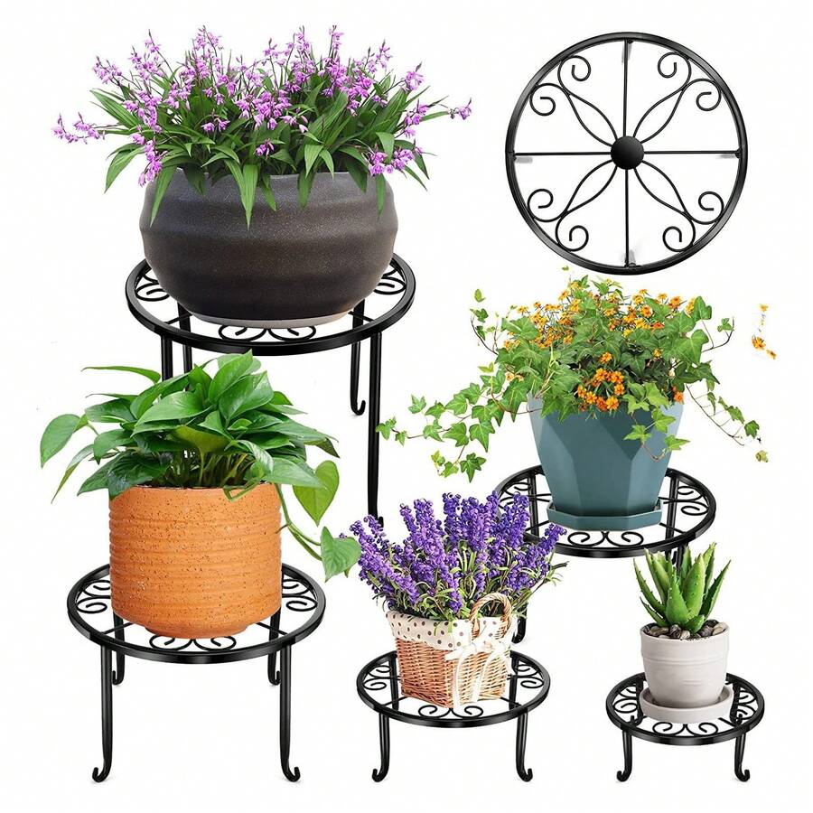 5 uds Soporte de Metal para plantas, decorativo innovador, resistente, estable, para interior y exterior, macetas para múltiples plantas - Negro - Ver 1