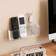 1/3pcs Air Conditioner TV Remote Control Storage Box, Remote Holder, Wall-Mounted Hanging Without Drilling Placement Rack, Headboard Mobile Phone Storage Hanging Rack - Clear - View 4