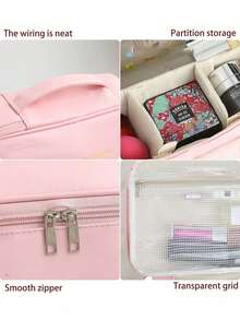 Large Capacity Double-Layer Makeup Bag, Waterproof PU Leather Cosmetic Bag, Makeup Organizer Pouch, Lightweight Toiletry Cosmetic Bag, Large Capacity Makeup Bag With Compartments, Makeup Travel Bag, Multi-Functional Travel Makeup Organizer - Multicolor - View 11