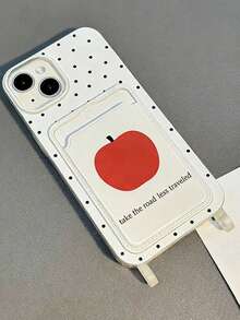 1pc Minimalist & Niche Polka Dot Case With Lanyard, Card Slot & Full-Body Protection - Compatible With 11/12/13/14/15/16 Pro/17 Pro Max, Perfect Valentine's Day Gift - White - View 3