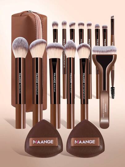 MAANGE Conjunto de Pincéis de Maquiagem Profissional 5/17/22 peças, Inclui 2 Esponjas de Maquiagem e 1 Nécessaire, Contém Pincel para Base, Pincel Topo Plano, Pincel para Blush, Pincel para Iluminador, Pincel para Contorno, Pincel para Corretivo, Pincel para Pontilhar, Feito de Fibras Macias e Materiais Hipoalergênicos, Portátil para Viagens e Encontros, Presente Ideal para Mulheres e Meninas, Brindes, Pincéis de Maquiagem Profissionais, Conjunto de Maquiagem Completo