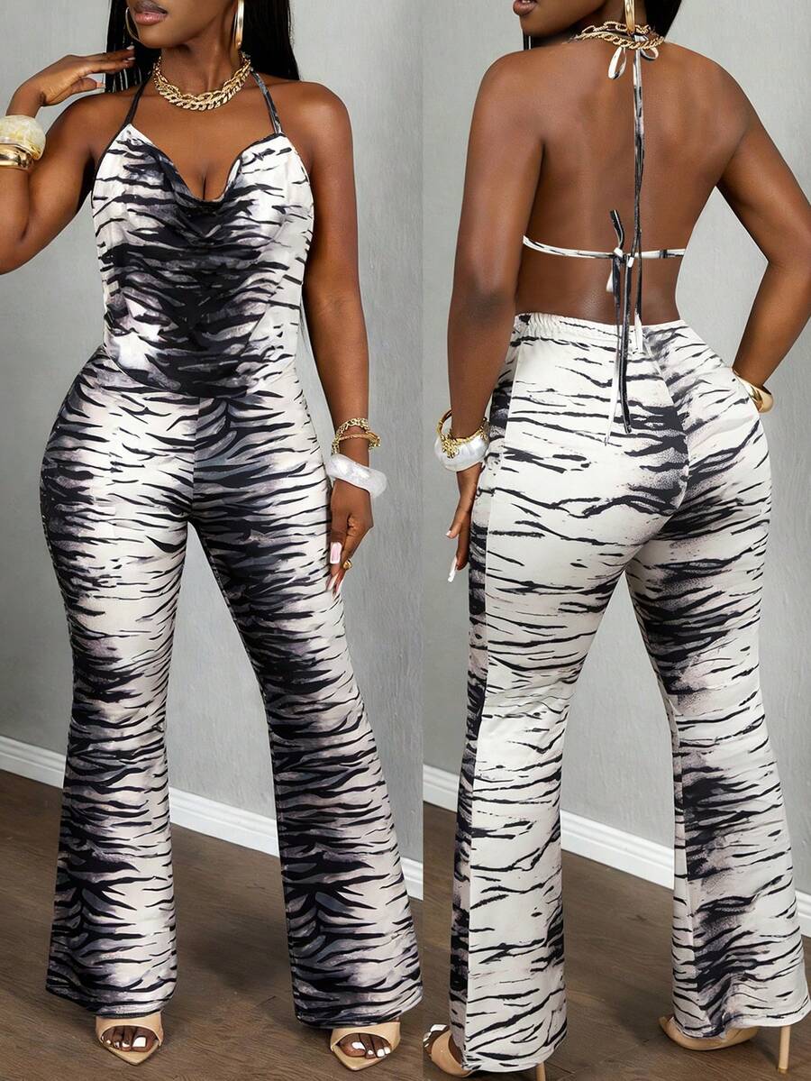 Bộ đồ nữ gợi cảm họa tiết da báo gồm áo croptop và quần dài. - Nhiều màu - Xem 1