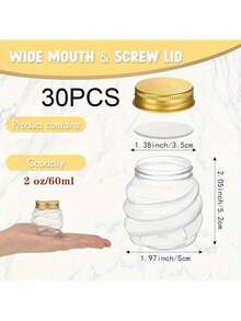 10pcs Honey Jars With Gold Lids - Wide Mouth Containers, Elegant Gold Caps, Suitable For Weddings, Parties, Christmas, Halloween, Easter, Thanksgiving - Great For Holding Honey, Candies, Spices, Jams, Gifts - Durable For Home, Business Use, Party Favors, Holiday Packaging, Reusable - Multicolor - View 10