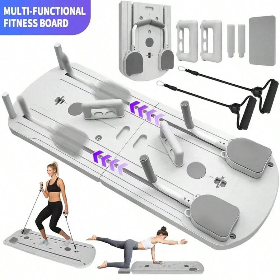 8-In-1 Multifunctional Folding Pilates Board  With Resistance Bands, Home Fitness Equipment, Foldable & Space-Saving Design For Home & Gym Use - Light Grey - View 1