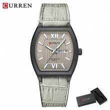 CURREN Men's Fashion Quartz Waterproof Barrel Dial Calendar Luminous Leather Strap Wrist Watch, Gift - Multicolor - View 14