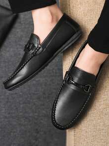 男士乐福鞋 新款休闲鞋 百搭莫卡辛鞋 一脚蹬船鞋 宽松鞋 真皮平底男鞋 黑色船鞋 男鞋 商务正装鞋（鞋型偏小偏窄，请选购大两码） - 黑色 - 查看 6