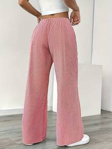 Lightweight Spring Wide-Leg Pants For Women – Breathable Fabric With Vertical Stripes, Elastic Waist & Drawstring, Relaxed Fit For Casual Daily Wear, Perfect For Early Spring Outfits - 粉色 - 查看 3