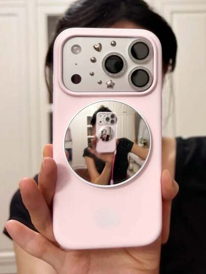 1 pièce Étui de téléphone en silicone souple avec miroir selfie magnétique compatible avec 17 Pro Max 16 15 14 13 12 11 Pro Max Plus. Cadeau girly