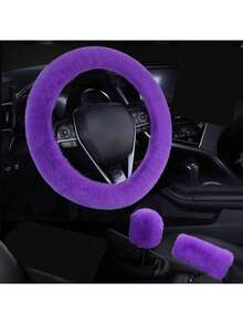 Universal Plush Steering Wheel Cover Set, With Hand Brake & Gear Protectors, Winter Faux Fur Hand Brake&Gear Cover For Car/SUV, Car Accessories - Multicolor - View 8
