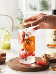 1 chiếc cốc thủy tinh dung tích lớn 500ml, in tên cá nhân theo yêu cầu, kèm ống hút và cọ vệ sinh ống hút, nắp tre, quà tặng Ngày của Mẹ, cốc đựng đồ uống lạnh/cà phê/nước giải khát, có thể tùy chỉnh tên, cốc đựng bia/nước ép/sữa/cà phê đá. - nhiều màu - Xem 5