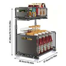 2-Tier Pull Out Under Sink Organizer: Height-Adjustable Cabinet Storage Rack - Black - View 2