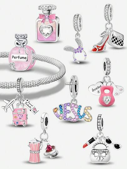 1pc 925 Sterling Silver Tulip & Four-Leaf Clover Flower Pendant Bead, Suitable For Women Bracelet, Bangle DIY Jewelry Making And Daily Accessories Decoration