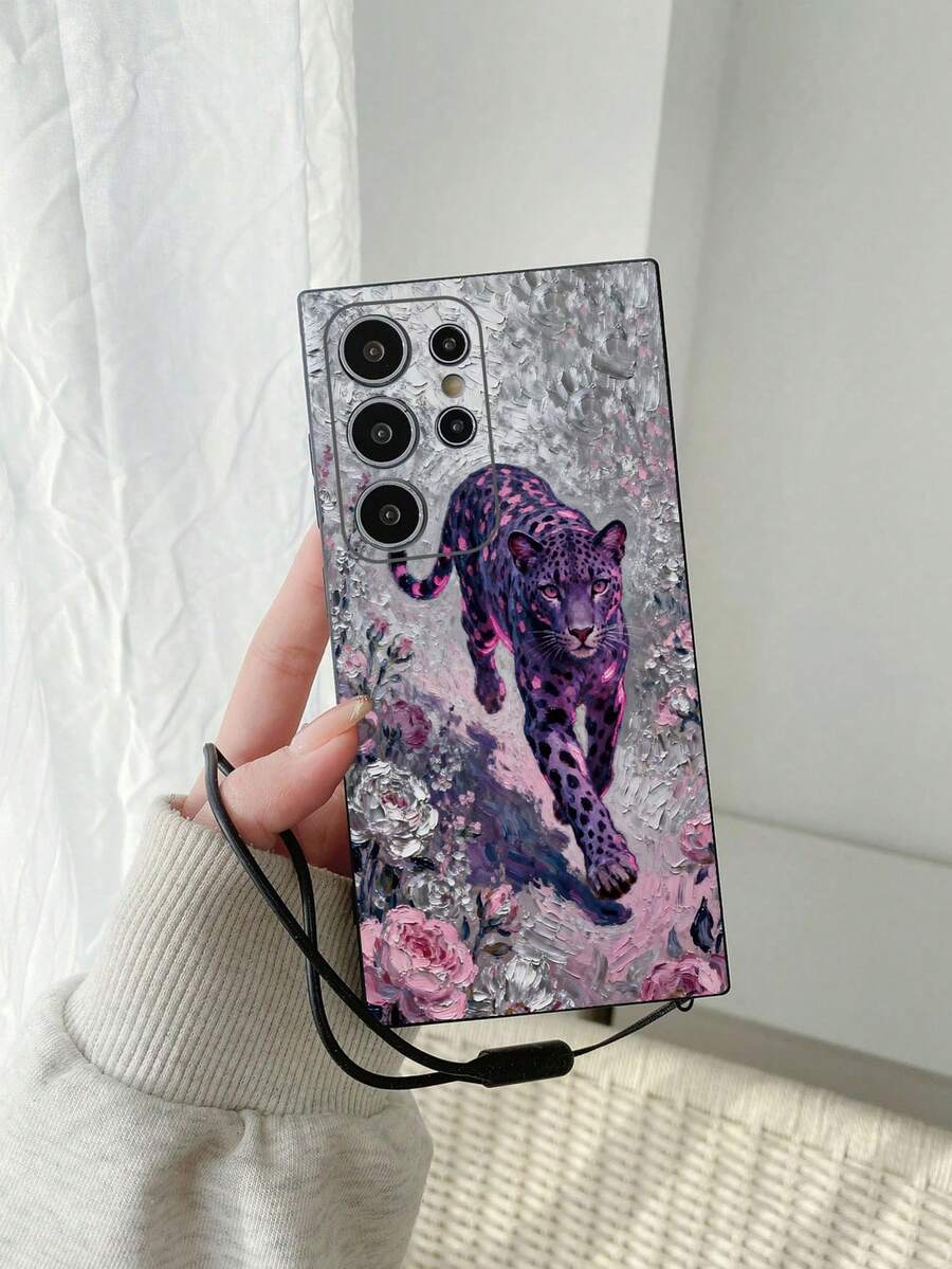 1pc Fashionable Floral & Leopard Print Protective Phone Case With Detachable Black Silicone Wrist Strap, Compatible With Samsung Galaxy A07/A17/S26/S26 PLUS/S26 Ultra, S25/S25 PLUS/S25 Ultra, A16/A36/A26/A56/A50/A12/A32/A52/A72/A51/A21S/A13/A14/S24/S24 PLUS/S24 Ultra, S20/S23/S22, A53/S20 FE/S21, 11/12 Pro/12/12X/13 Pro/14 Pro/15 Pro/X3 Pro, Redmi 10/9/Note 9/12C/Note 11 Pro/Note 8 Pro/9C/9A - Multicolor - View 1