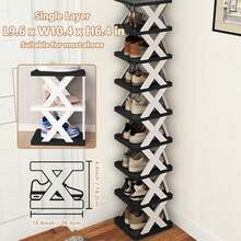 2-9层窄鞋架，升级版鞋子收纳架，紧凑型独立式鞋架，节省空间的DIY鞋子收纳架，适用于玄关和衣橱，适合美国尺码9-10，易于组装，结构稳固，黑白配色，家居装饰，秋季装饰 - 彩色 - 查看 6