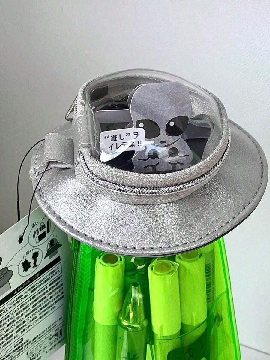 New UFO-Shaped Storage Jar Pencil With Transparent Green Alien Decoration, 4-Season Desktop Organizer Box, Fun UFO Spaceship Pen Bag, Transparent Funny Painbag Stationery Holder, Backpack Accessory (Without Hooks) 2UTI - s綠色 - 查看 1