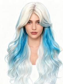 Morandi Deep Purple Gradient Synthetic Wig For Cosplay - blanco con azul - Ver 1