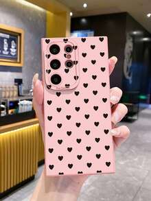 1pc Pink Romantic Heart UV Printed Shockproof Phone Case For Samsung/Galaxy/Infinix/Redmi/OPPO/VIVO/Realme Android Models - Pink - View 5