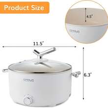 OCTAVO 电火锅，3升 1000瓦 可调功率控制，不粘电煎锅，多功能电煎锅，带钢化玻璃盖，适用于涮涮锅、炒菜 - 白色 - 查看 2