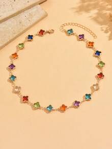 1 pièce Collier de perles de verre coloré à la mode, collier ras-du-cou en alliage de cuivre géométrique vintage, bijou polyvalent pour femmes, fait main avec une longueur, un nombre de perles et des couleurs aléatoires - Multicolore - Voir 2