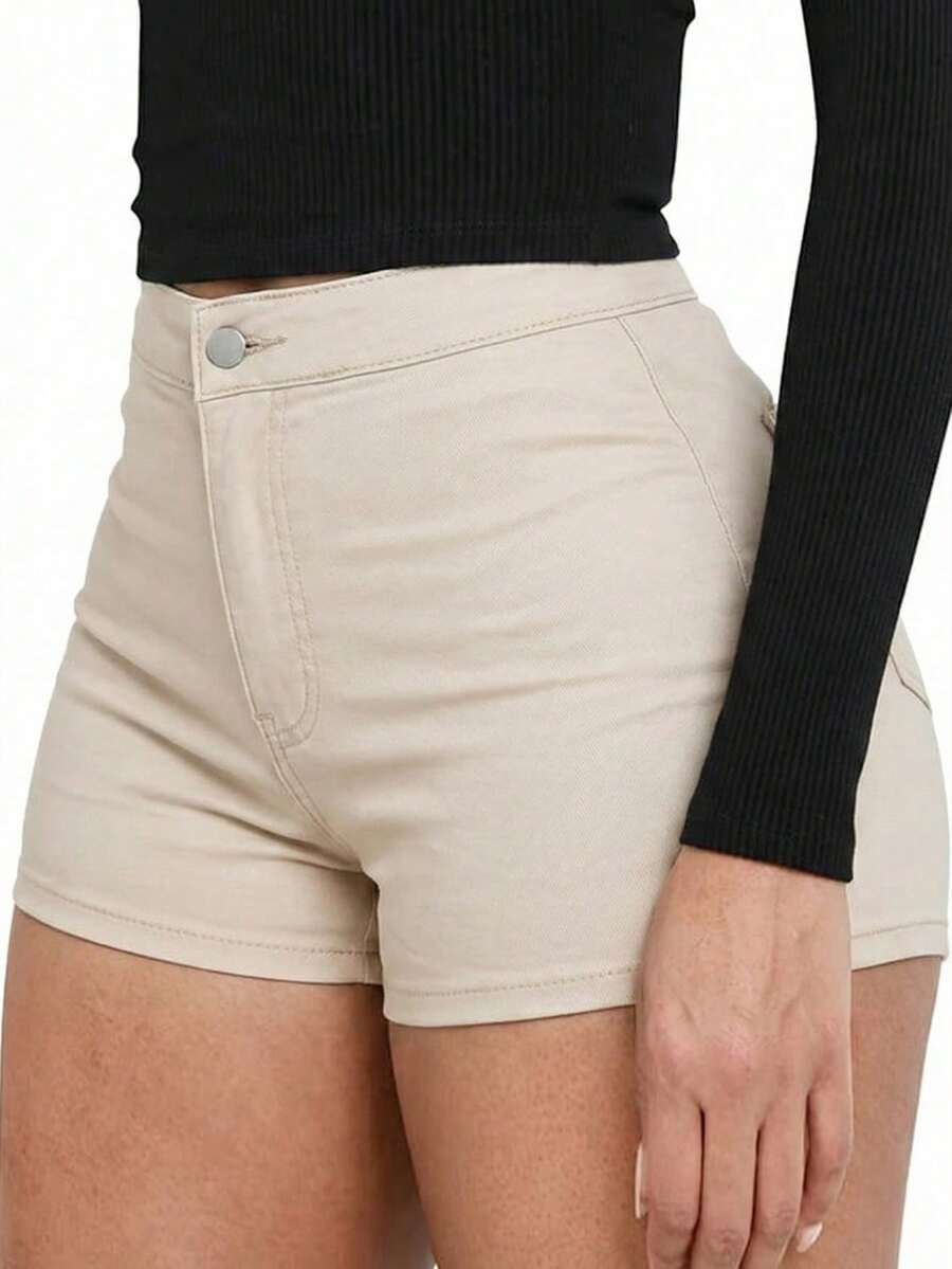 Quần short nữ màu trơn, kiểu dáng thường ngày, gợi cảm, thích hợp cho kỳ nghỉ. - Màu be - Xem 1