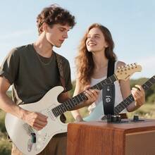 LMBGM 无线一对一/一对二吉他发射器/接收器，即插即用 USB-C 充电，适用于电吉他、贝斯、鼓、键盘、音频传输 - 黑色 - 查看 7