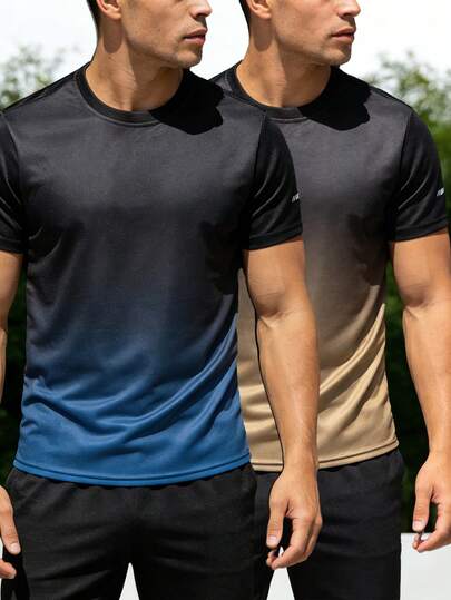 男士渐变色运动T恤，轻盈透气短袖，宽松版型，适合跑步健身，夏季款