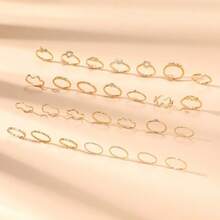 28件套金色心形波浪叠戴戒指套装，可爱水晶指节戒指，Y2K风格日常及派对饰品 - 28件套裝 - 查看 3