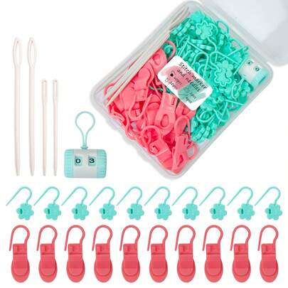 85件/套 新款花形别针、便签夹、计数器、手缝针，随机颜色组合，色彩鲜艳，实用缝纫配件