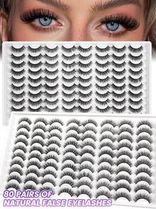 40/80 Pairs Mixed Style Natural Crossover False Eyelashes, Handmade Lengthened Thick Curly Eyelashes Artificial 3D Faux Mink Eyelashes D Curvature Makeup Tools Hot Sellers For Daily Life,Gift For Women - 黑色 - 查看 9