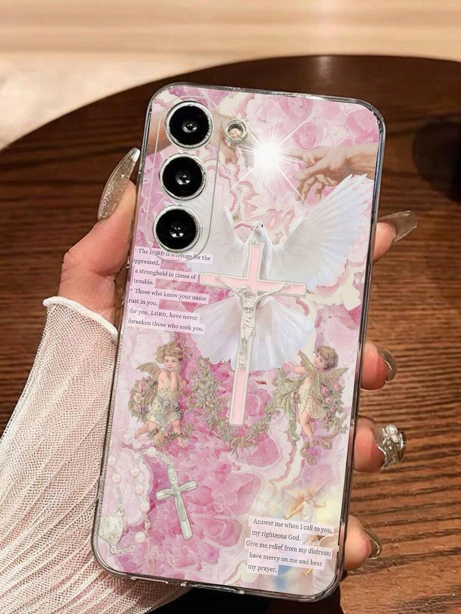 1 chiếc ốp lưng điện thoại mềm hình thiên thần, thánh giá, chim bồ câu trắng, khẩu hiệu hoa, tương thích với Honor, Redmi, Galaxy A04e/12/A13/A14/A34/A50/A52/A53/A54/S21/S22/S23/S24/S25/S25Ultra, 6A/7A/8A, 12T/13T, phiên bản quốc tế, không phải phiên bản nội địa. - Trong sáng - Xem 1