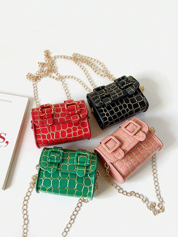 1pc Girl's Mini Square Shoulder Bag, Crocodile Embossed High-Quality PU Material, Crossbody Bag With Metal Chain Flap Cover, Cute Accessory Bag, Small Crossbody Lipstick Bag, Suitable For Ramadan And Daily Use