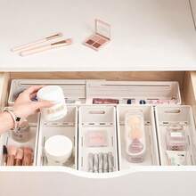 1/3 hộp đựng đồ trang điểm cho tủ gương. Hộp đựng đồ bằng nhựa có thể thu gọn, vách ngăn ngăn kéo, hộp đựng đồ trong tủ quần áo. Giỏ đựng đồ trên kệ. Hộp đựng đồ đa năng để bàn dùng đựng mỹ phẩm, văn phòng phẩm, bát đĩa, lọ gia vị, đồ lót, tất. Đồ dùng lưu trữ và sắp xếp đồ dùng gia đình. - trắng - Xem 2