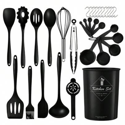 12pcs/15pcs/32pcs Silicone Cooking Utensil Set - Heat Resistant Kitchen Tools, Spatula, Tongs, Spoon, Brush, Whisk, Kitchen Gadget Set For Non-Stick Cookware, Dishwasher , Great Gift