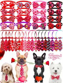 1/2pcs Valentine's Day Pet Bow Tie, Adjustable Bow Tie Collar, Colorful Heart/Lip Print Pattern, Cute & Fashionable, Add Party/Wedding/Valentine's Day Atmosphere For Your Pets, Fashion Accessory, Pet Store Decor, Cat & Dog Costume, Create A Sweet And Eye-Catching Look For Your Beloved Pets - Multicolor - View 8