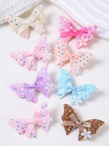 7pcs/Set Girls Colorful Sequin Fabric Butterfly Hair Clips, Minimalist Side Bangs Clips, Simple & Versatile, Suitable For Daily Use And Back To School