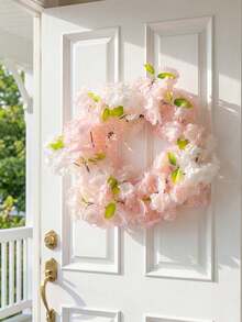 1pc Artificial Sakura Flower Wreath, Suitable For Spring Decor, Door/Window Hanging, Bedroom, Dining Room, Party, Wedding, Valentine's Day Gift - Multicolor - View 1