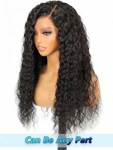 13x4 中分水波纹真人发蕾丝前假发，13x4 透明蕾丝自然色卷发无胶假发，150% 密度深波纹蕾丝前假发，预先拔毛，带婴儿发，自然发际线，适合日常佩戴和派对 - Natural Black - 查看 7