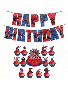 14pcs Spider-Man Themed Birthday Party Decorations, Cake Toppers, Banner, Home Birthday Party Decor, DIY Theme Birthday Party Decorations, Birthday Banner - Multicolor - View 3