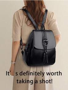 Leather Backpack Purse ,Casual Genuine Leather Handbags For Travel And School - Fashion Designer Shoulder Bags, Large Capacity, Beach Bag, Lightweight, Anti Theft Tassel Decor Flap Backpack New-Design Women's Backpack Large Capacity School Bag Quality PU Leather Ladies Travel Backpack, Leather Fashion Cute Small Backpacks,Purses PU Leather Daypacks Anti-Theft Shoulder Bag Satchel Purse,An Ideal Option For Outdoor Use, Like Camping, Shopping, Travel, Date, Work, Etc. Also An Awesome Gift For Birthday, Thanksgiving, Mother's Day, Christmas. - 黑色 - 查看 6