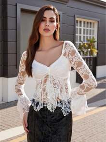 Women's White Bow Shirt - trắng - Xem 1